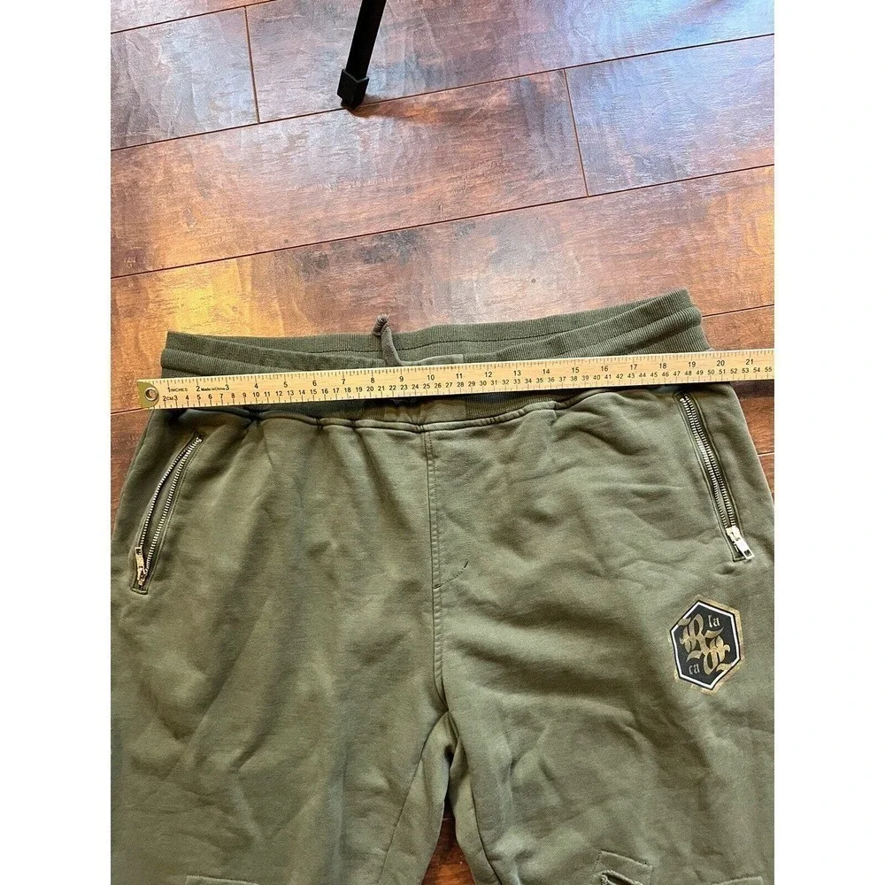 Rock Revial Mens Green Distressed Zipper Ankle Green Patch Logo Sweatpants XXL